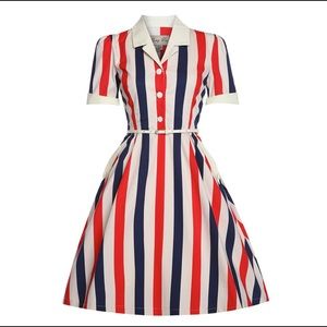 Lindy Bop red off white and blue retro swing dress